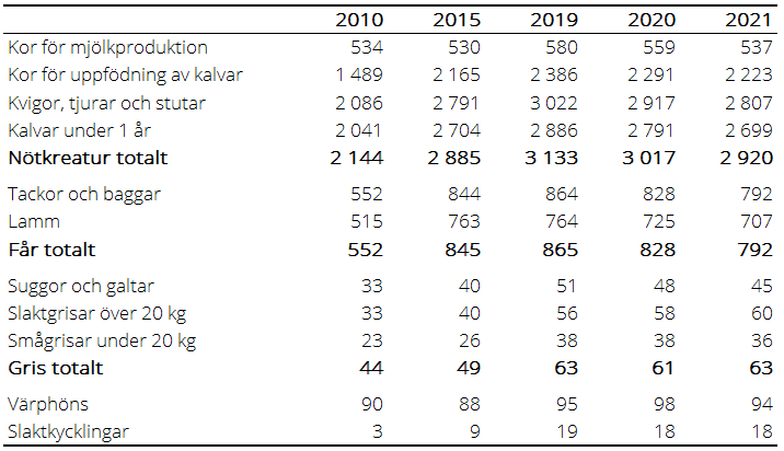 Tablå B. Antal företag med omställda ekologiska djur 2010, 2015 samt 2019–2021