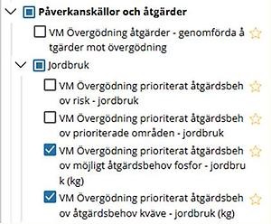 Skärmbild från övergödningskartan, som visar vilka kryssrutor som ska väljas.