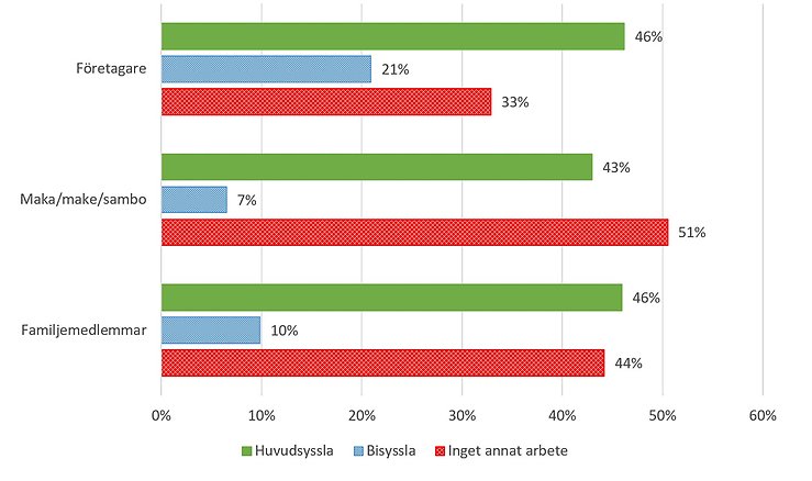 Figur K. Antal företagare och familjemedlemmar på enskilda företag efter sysselsättning utanför jordbruket, 2023