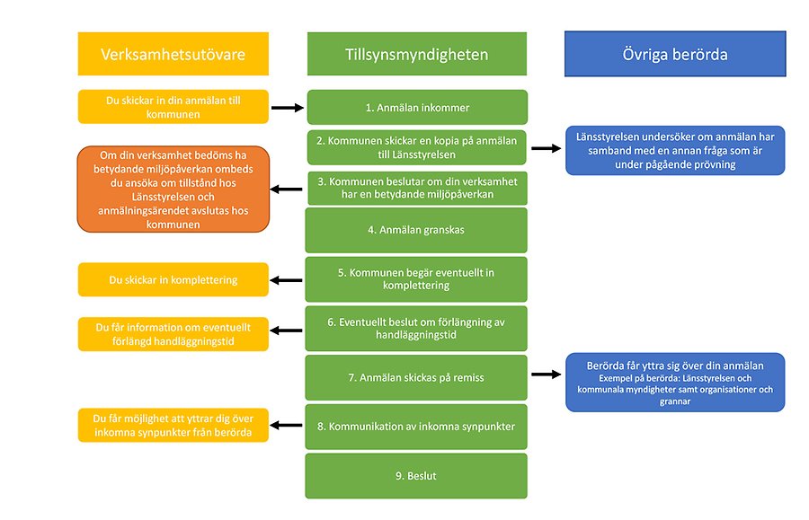 En schematisk bild som ger en översikt av anmälningsprocessen som beskrivs i kommande text.