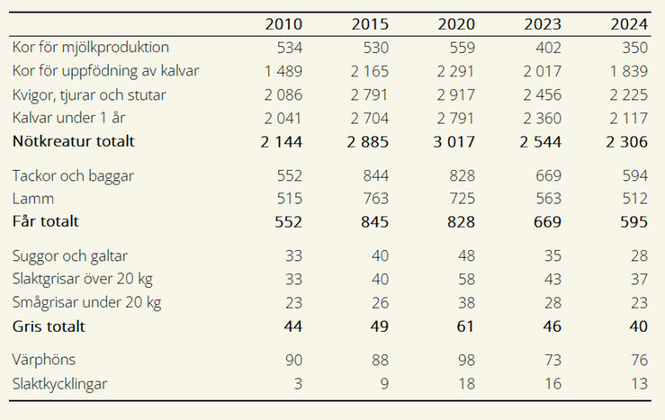 Tablå B. Antal företag med omställda ekologiska djur 2010, 2015, 2020 samt 2023–2024.